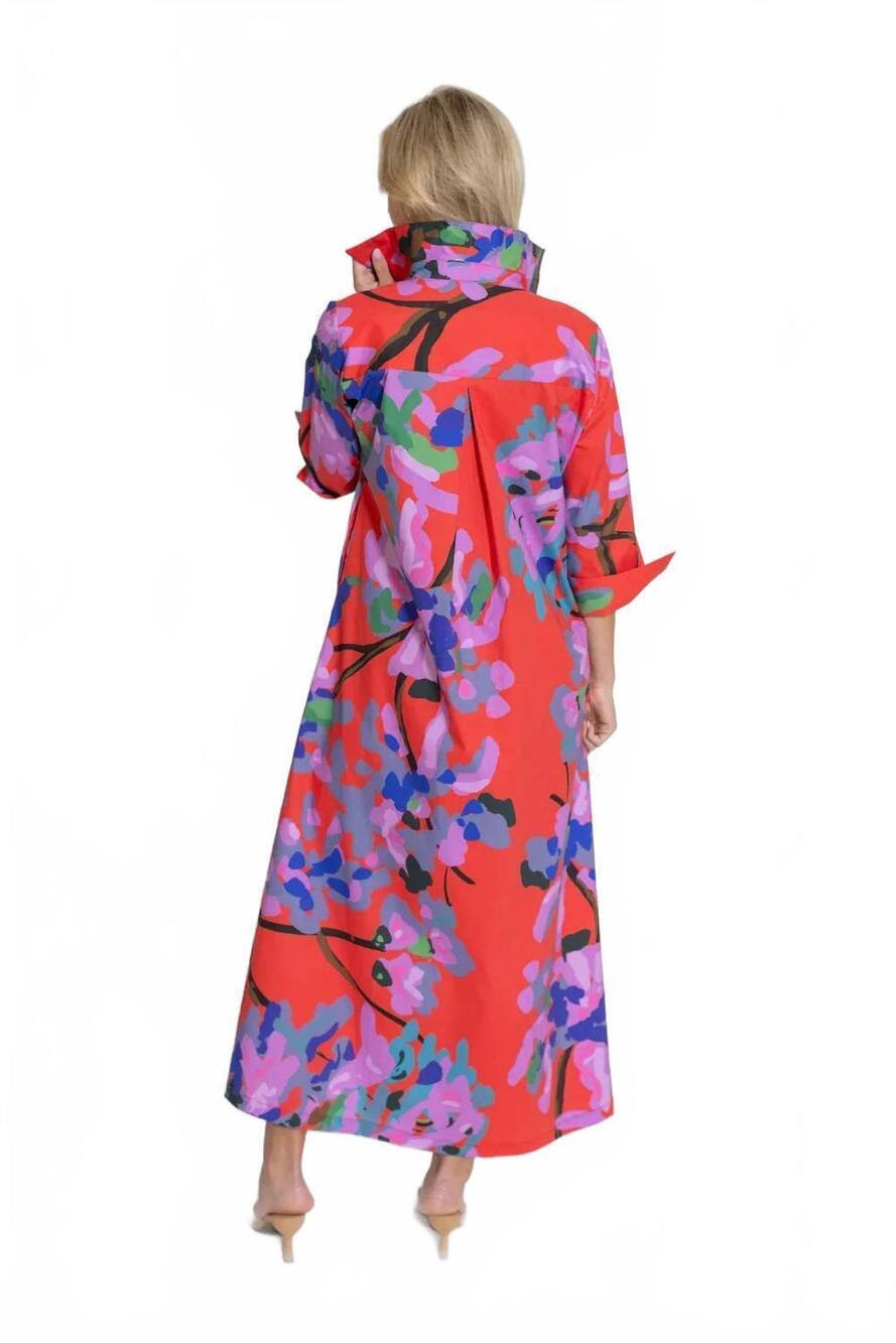 NEW HOUSE OF MBR ruthie shirt midi dress in miss scarlet - Picture 3 of 4